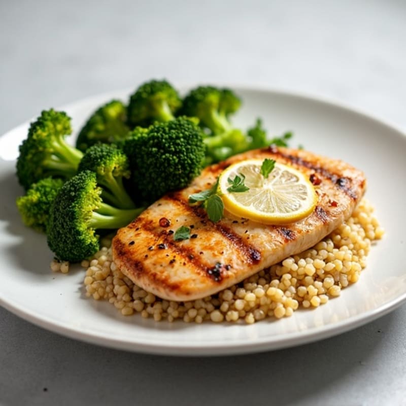 Grilled Chicken Breast with Quinoa and Roasted Broccoli