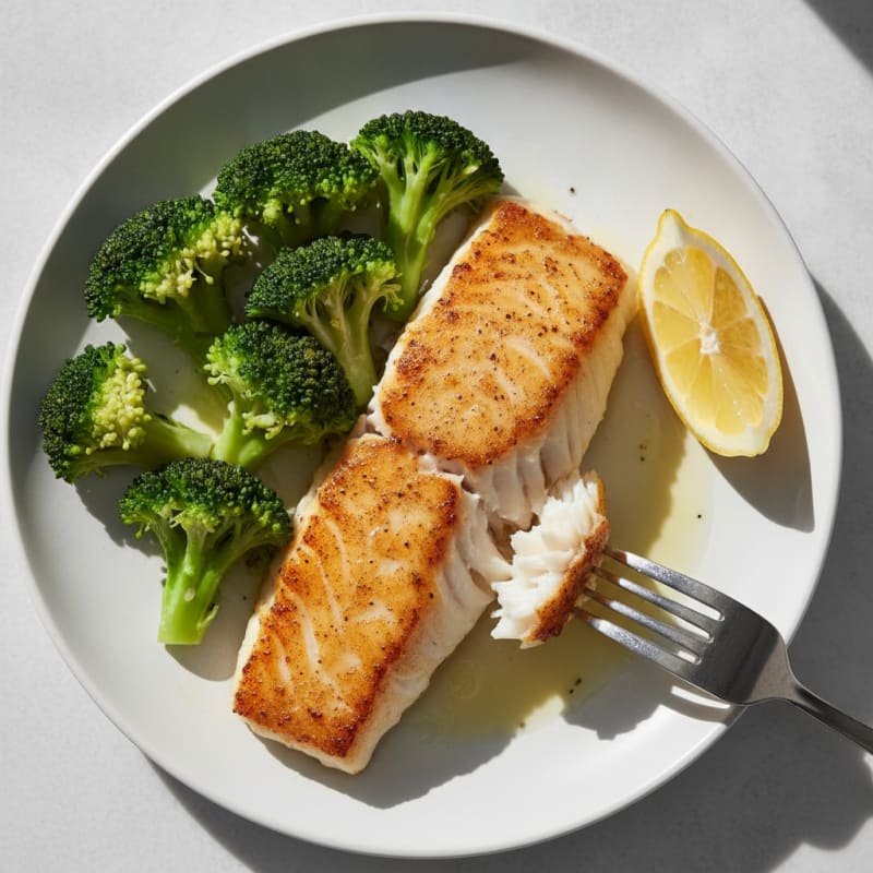 Seared Cod with Steamed Broccoli and Lemon
