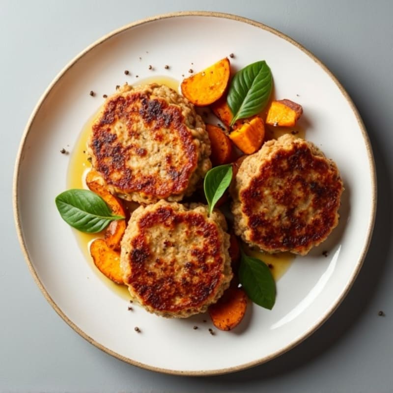 Pan-Seared Turkey Patties with Roasted Sweet Potatoes