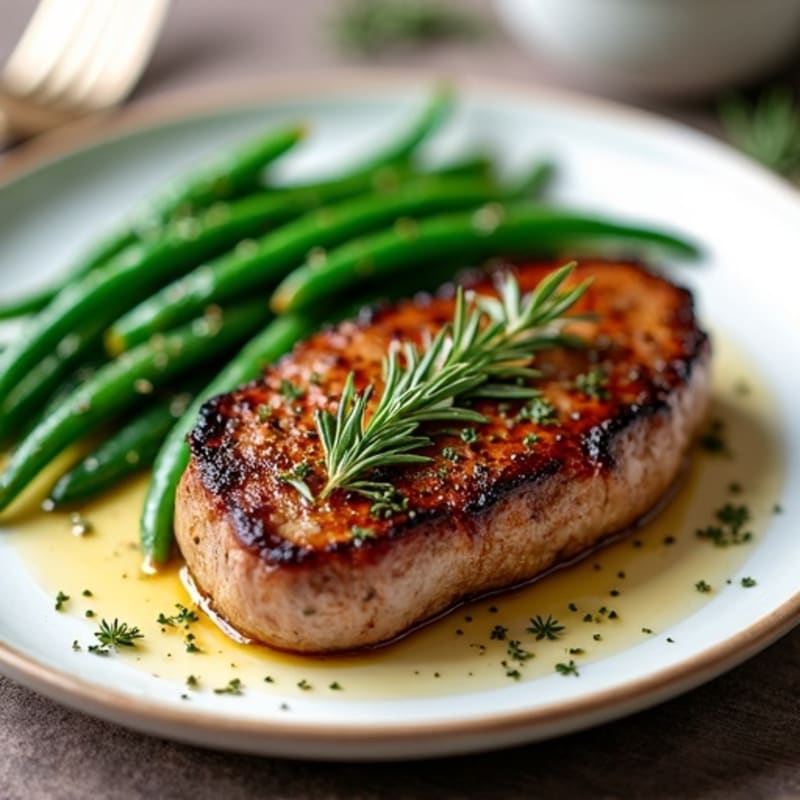 Garlic Herb Pan-Seared Sirloin with Roasted Green Beans