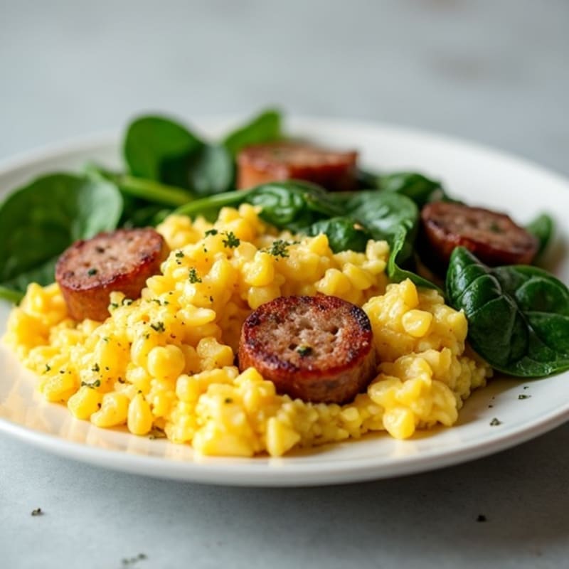 Egg White Scramble with Turkey Sausage and Spinach