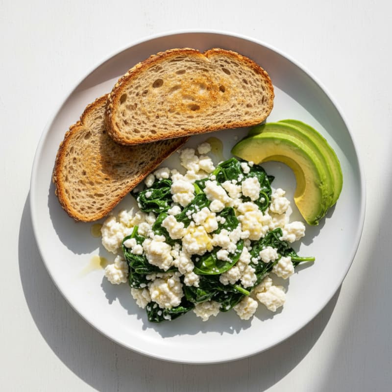 Egg White and Cottage Cheese Scramble with Sautéed Spinach
