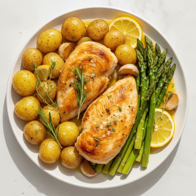 Lemon Herb Roasted Chicken with Asparagus