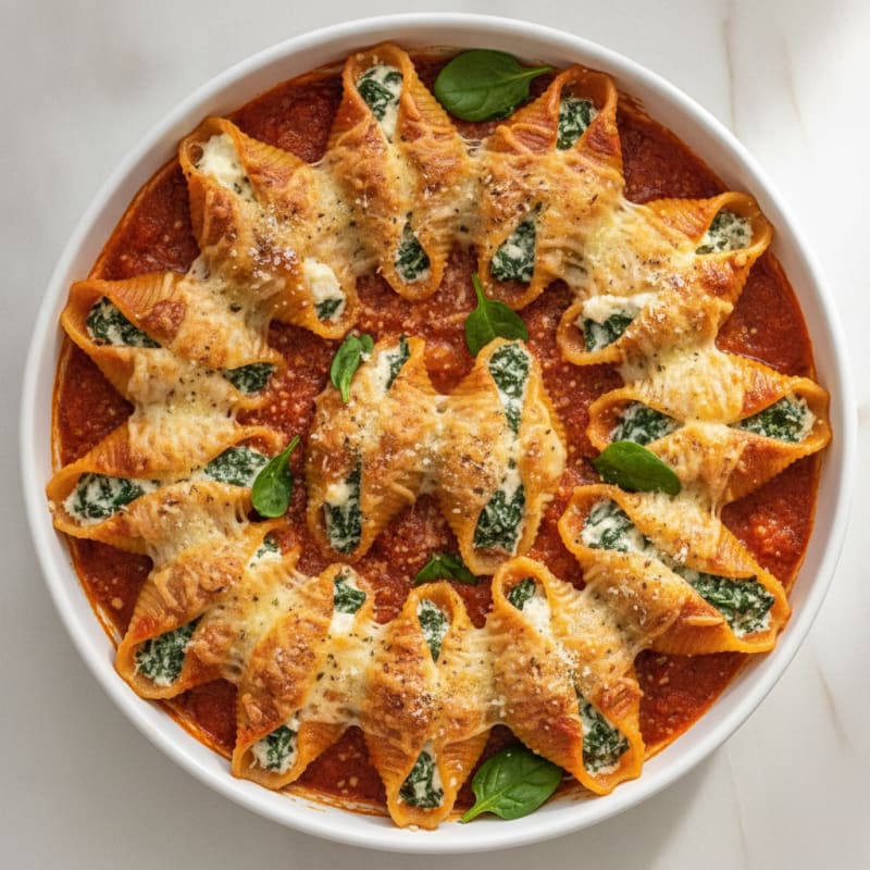 Spinach Ricotta Stuffed Shells Baked Marinara