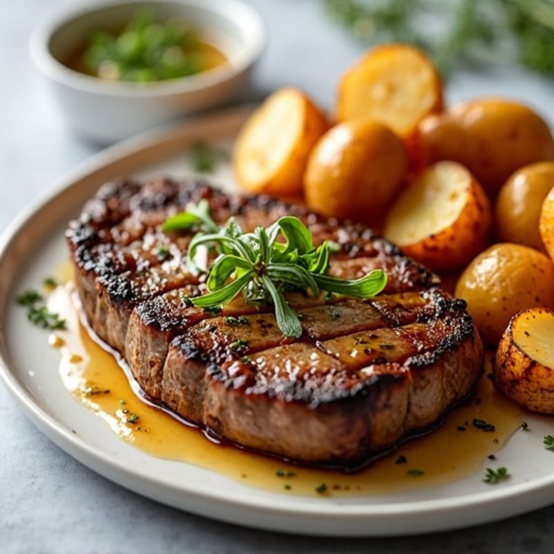 Herb-Garlic Butter Seared Steak with Roasted Baby Potatoes