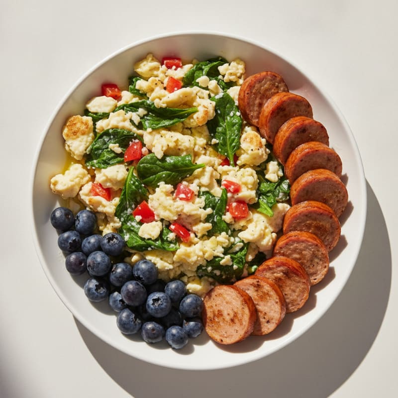 Egg White and Spinach Scramble with Grilled Turkey Sausage