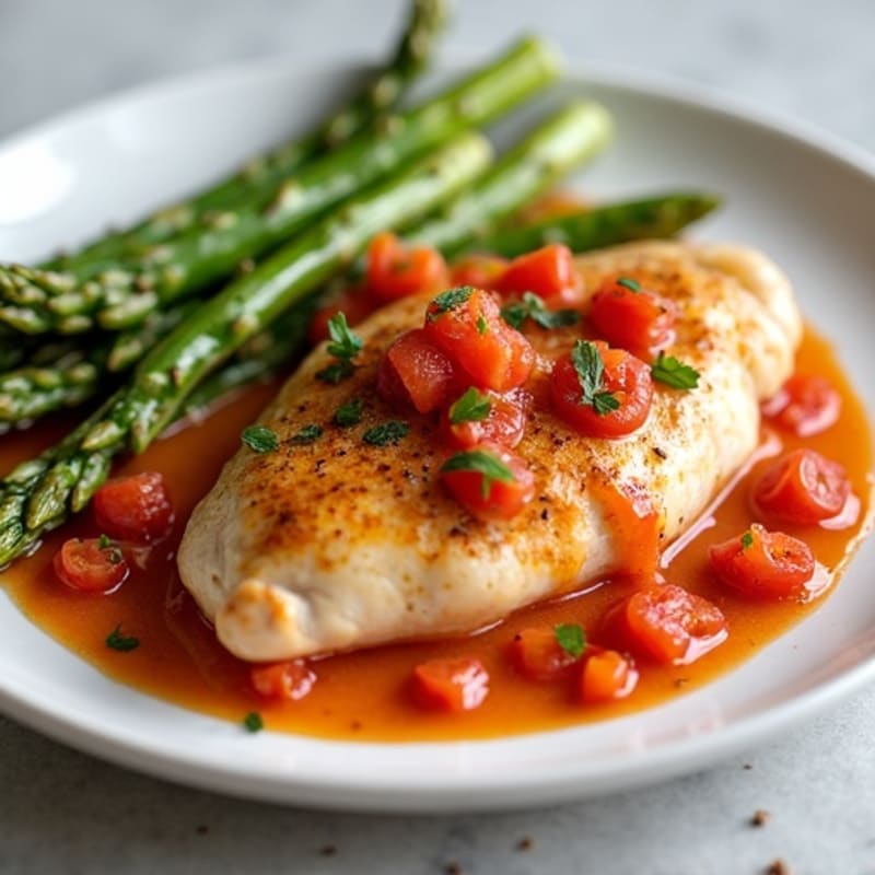 Velvety Tomato Cream Chicken with Roasted Asparagus