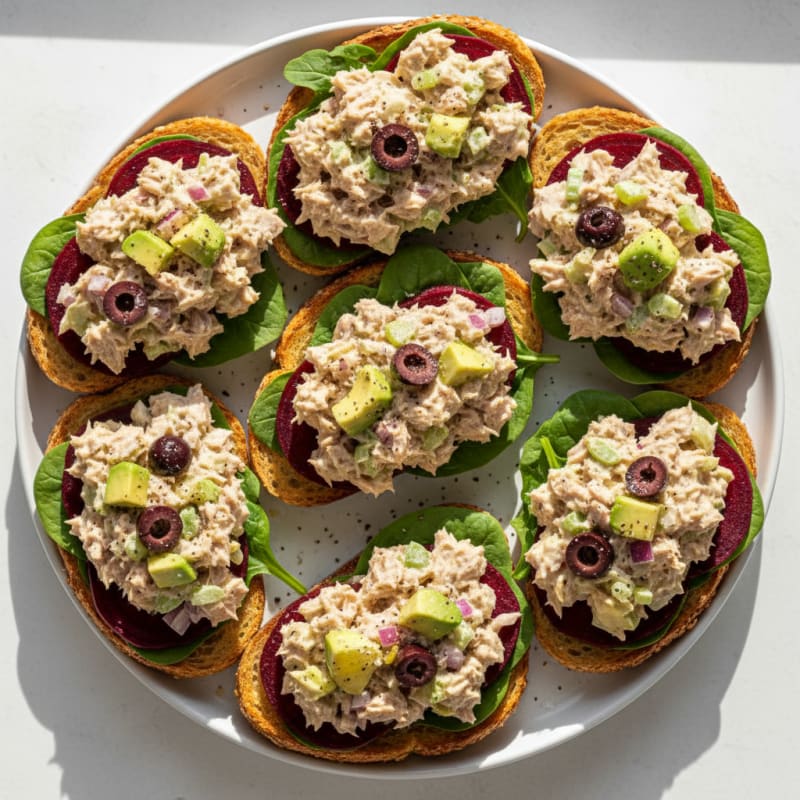 Mediterranean Tuna Salad Toasts with Olives