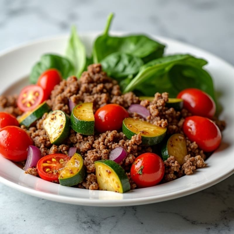 Lean Ground Beef and Roasted Vegetable Skillet
