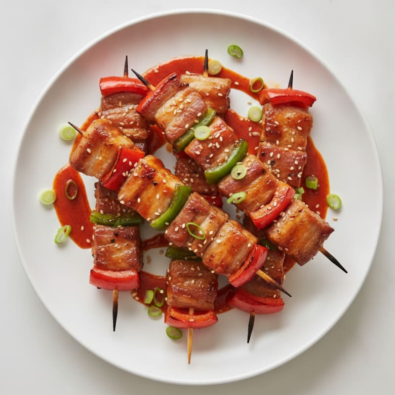 Spicy Gochujang Pork Belly Skewers
