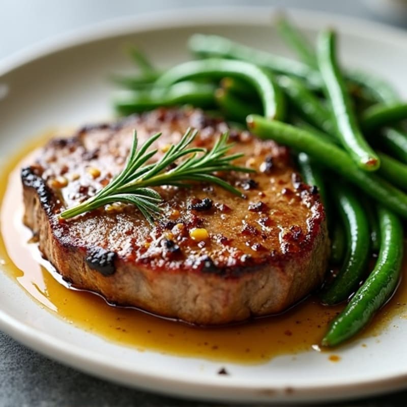 Pan-Seared Garlic Herb Steak with Roasted Green Beans
