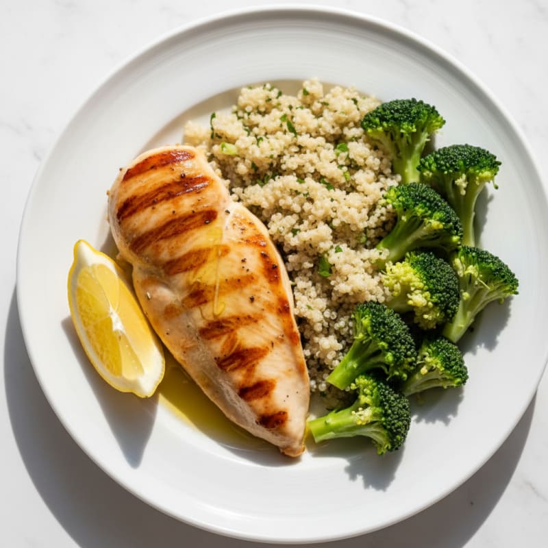 Grilled Chicken Breast with Quinoa and Steamed Broccoli