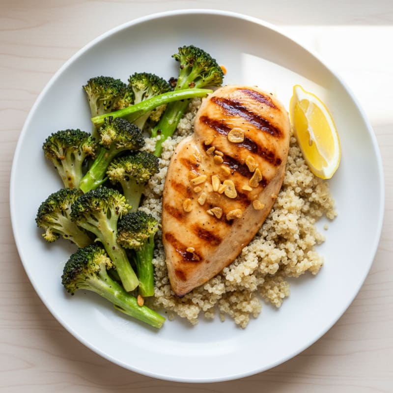 Grilled Chicken Breast with Quinoa and Roasted Broccoli