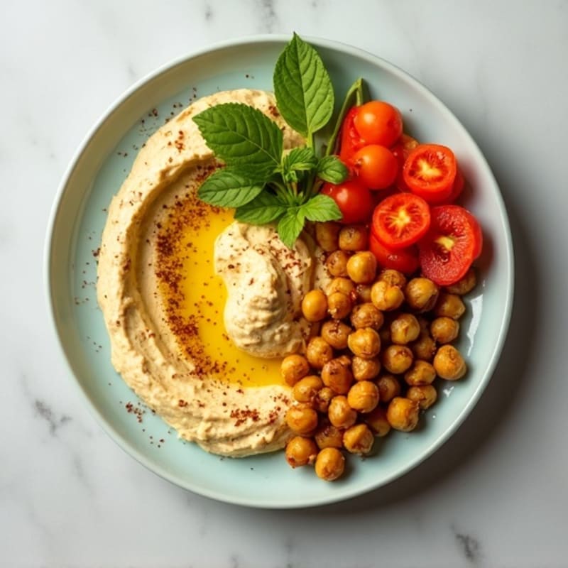 Creamy Hummus with Fresh Crisp Vegetables and Herb-Roasted Chickpeas