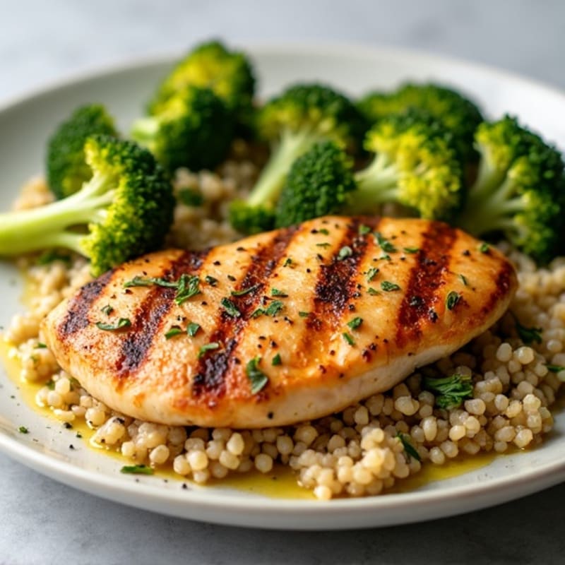 Grilled Chicken Breast with Quinoa and Roasted Broccoli