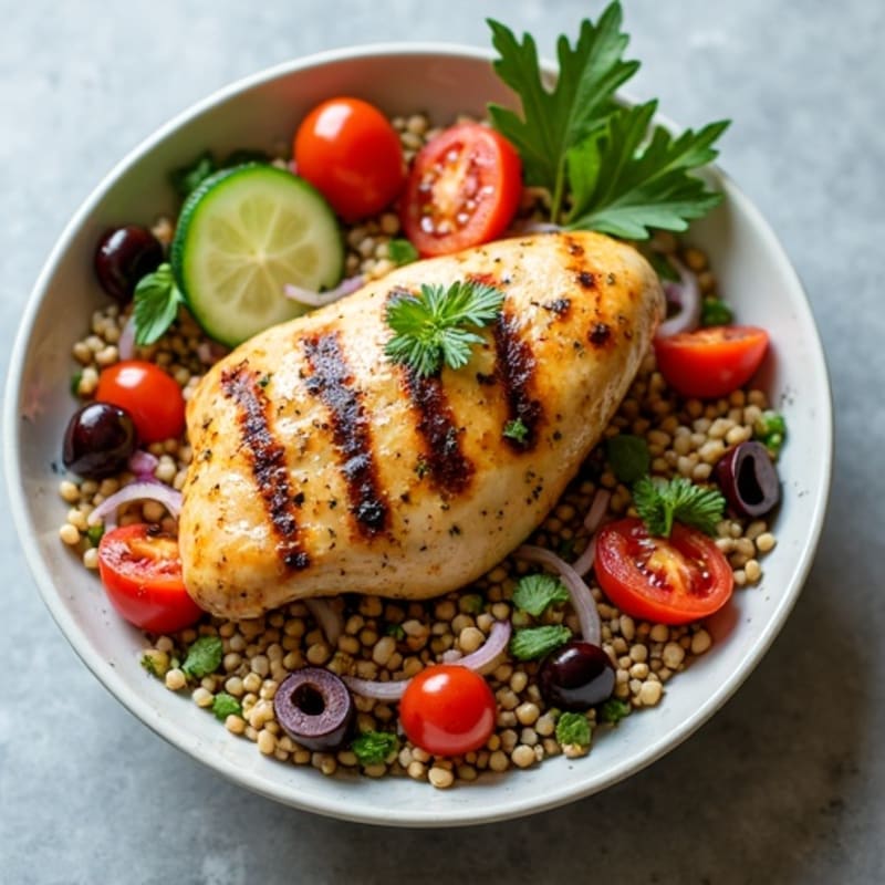 Herb-Lemon Grilled Chicken with Mediterranean Bulgur Bowl