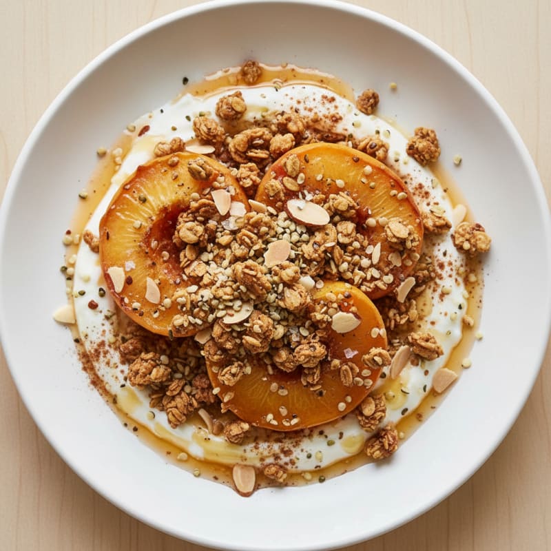 Baked Peaches with Honey-Almond Granola