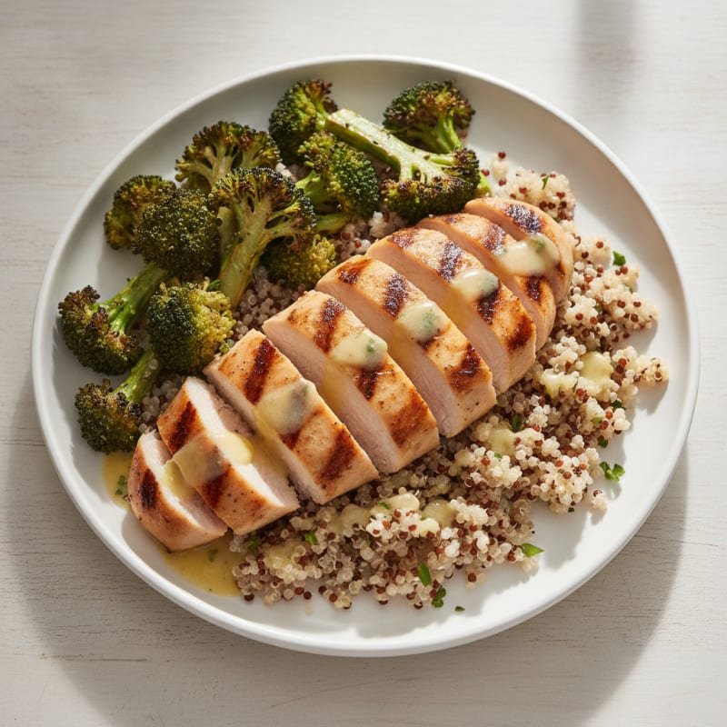 Grilled Chicken Breast with Quinoa and Roasted Broccoli