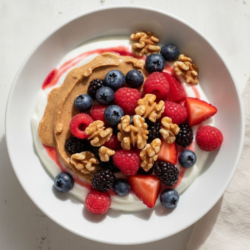 Greek Yogurt Parfait with Mixed Berries and Almond Butter