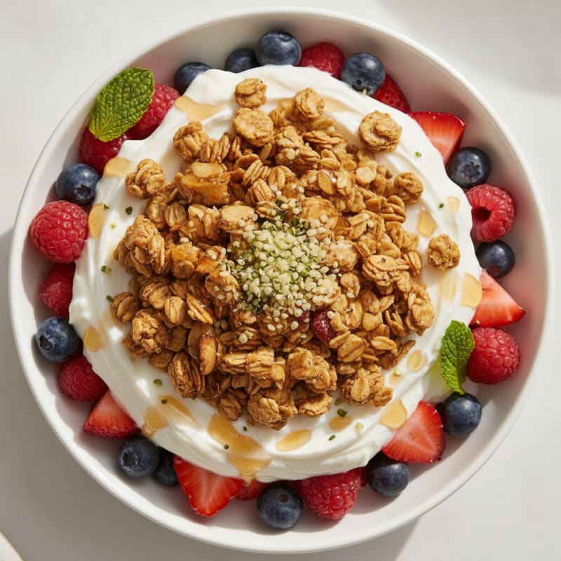 Creamy Greek Yogurt Parfait with Protein Granola and Mixed Berries