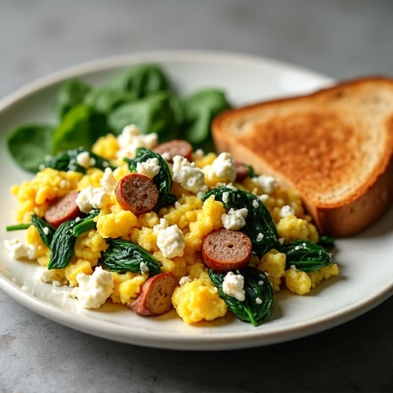 Egg White and Turkey Sausage Scramble with Spinach and Feta