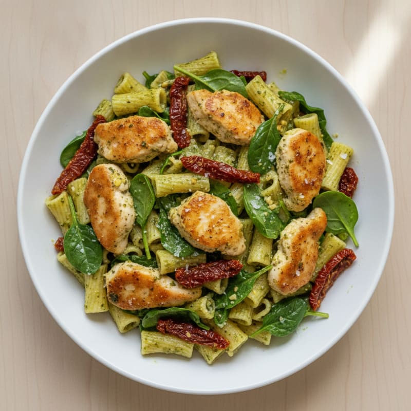 Pesto Chicken Pasta with Sun-Dried Tomatoes