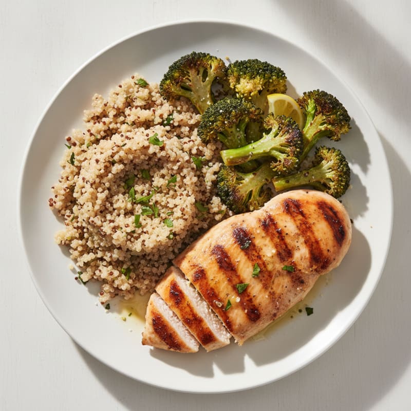 Grilled Chicken Breast with Roasted Broccoli and Quinoa