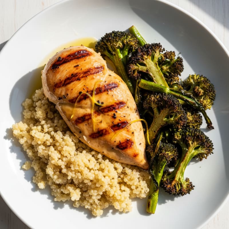 Grilled Chicken Breast with Quinoa and Roasted Broccoli