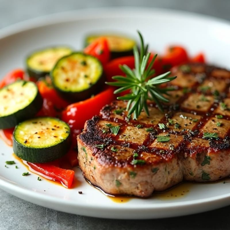 Herb-Crusted Pan-Seared Steak with Roasted Garlic Vegetables