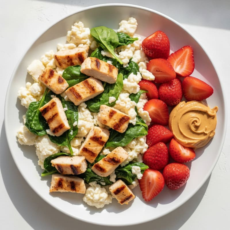 Scrambled Egg Whites with Grilled Chicken and Fresh Berries