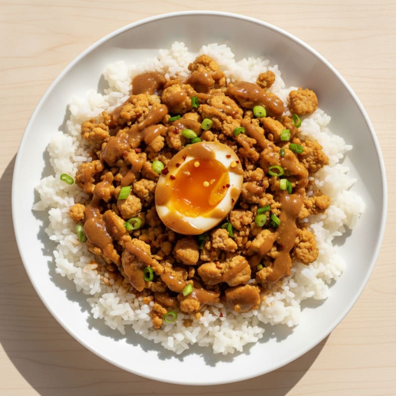 Soy-Marinated Egg and Turkey Rice Bowl