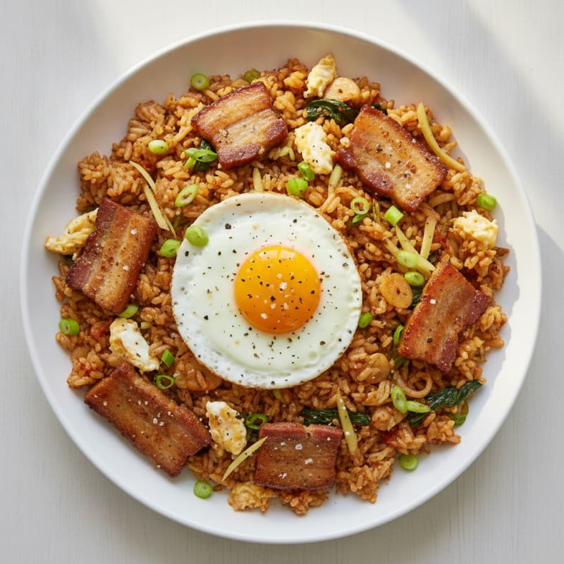 Kimchi Fried Rice with Pork Belly