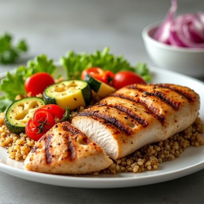 Grilled Chicken Breast with Roasted Vegetable Quinoa Salad