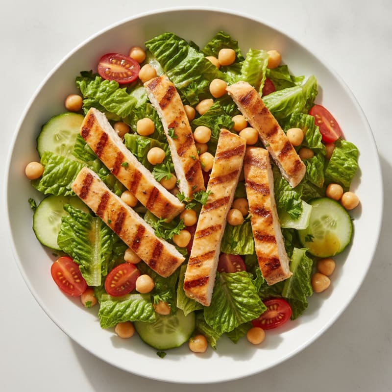 Grilled Chicken Breast Salad with Crunchy Romaine and Chickpeas