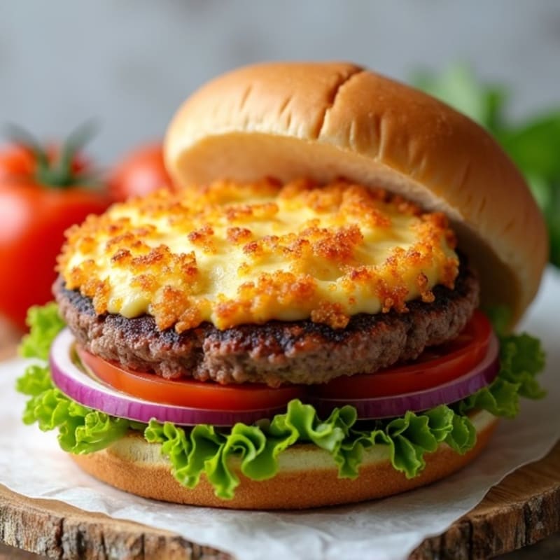 Crispy Mozzarella-Crusted Lean Beef Burger