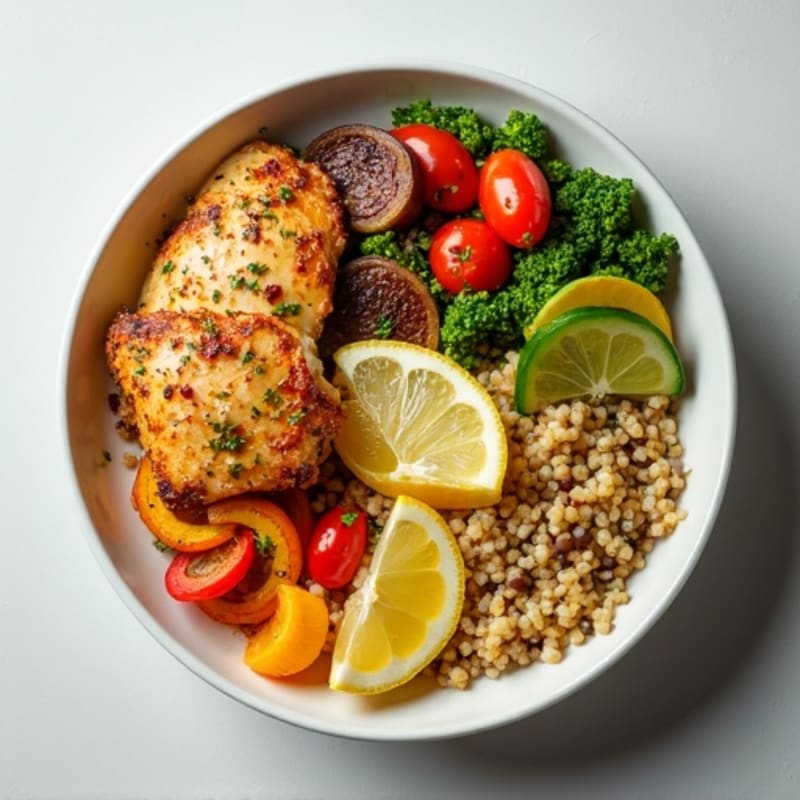 Quinoa Power Bowl with Lemon-Herb Chicken and Roasted Vegetables