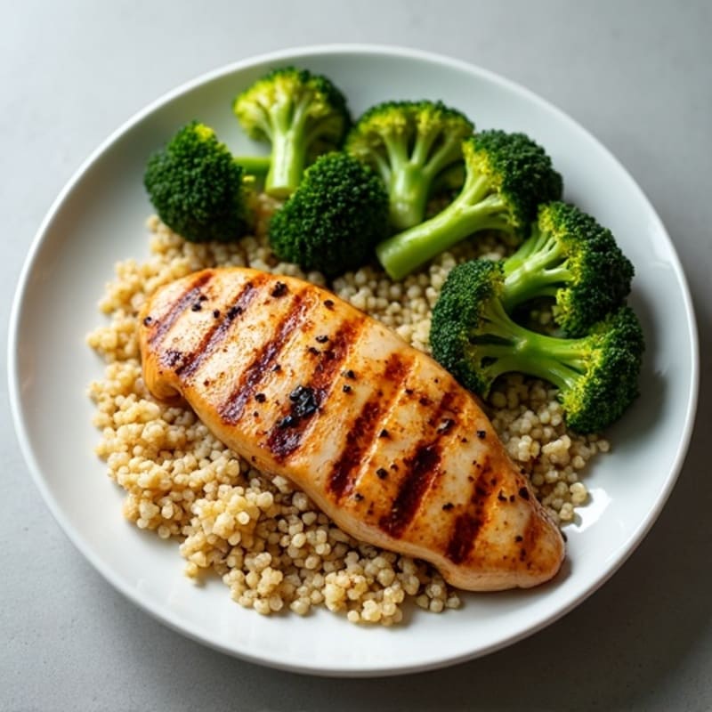 Grilled Chicken Breast with Quinoa and Roasted Broccoli