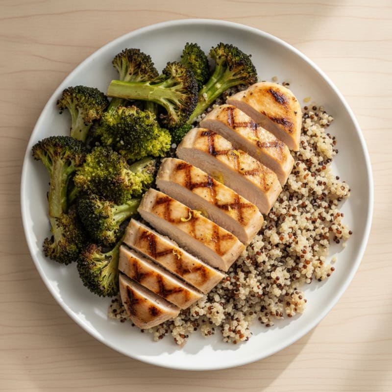 Grilled Chicken Breast with Quinoa and Roasted Broccoli