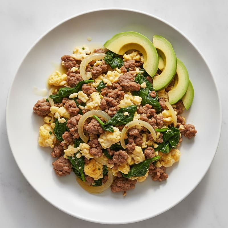 Scrambled Egg Whites with Ground Beef and Spinach