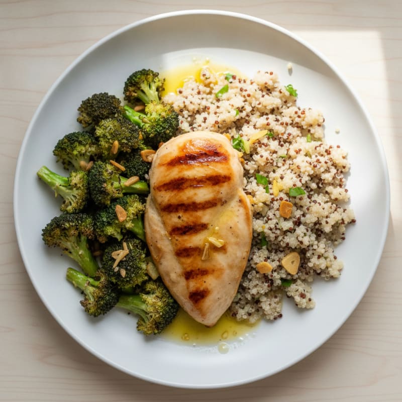 Grilled Chicken Breast with Quinoa and Roasted Broccoli