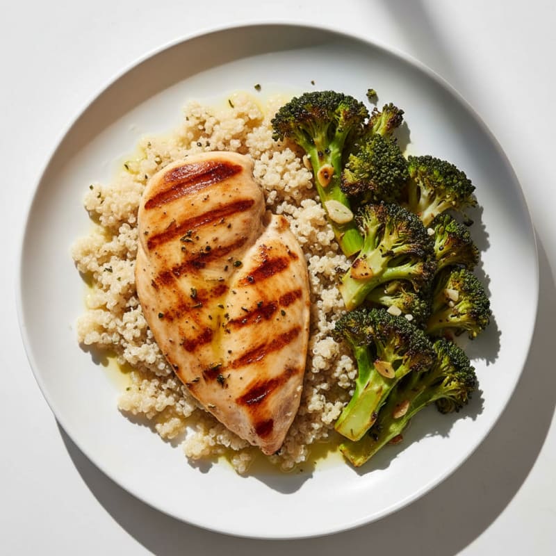Grilled Chicken Breast with Quinoa and Roasted Broccoli