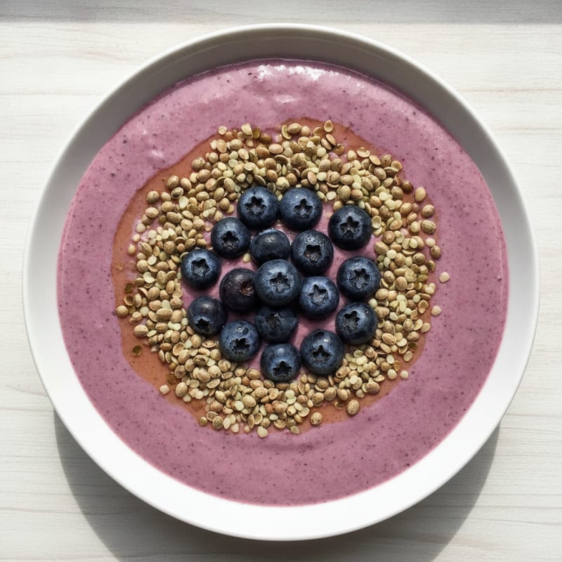 Silky Tofu Protein Smoothie Bowl with Hemp Seeds and Berries