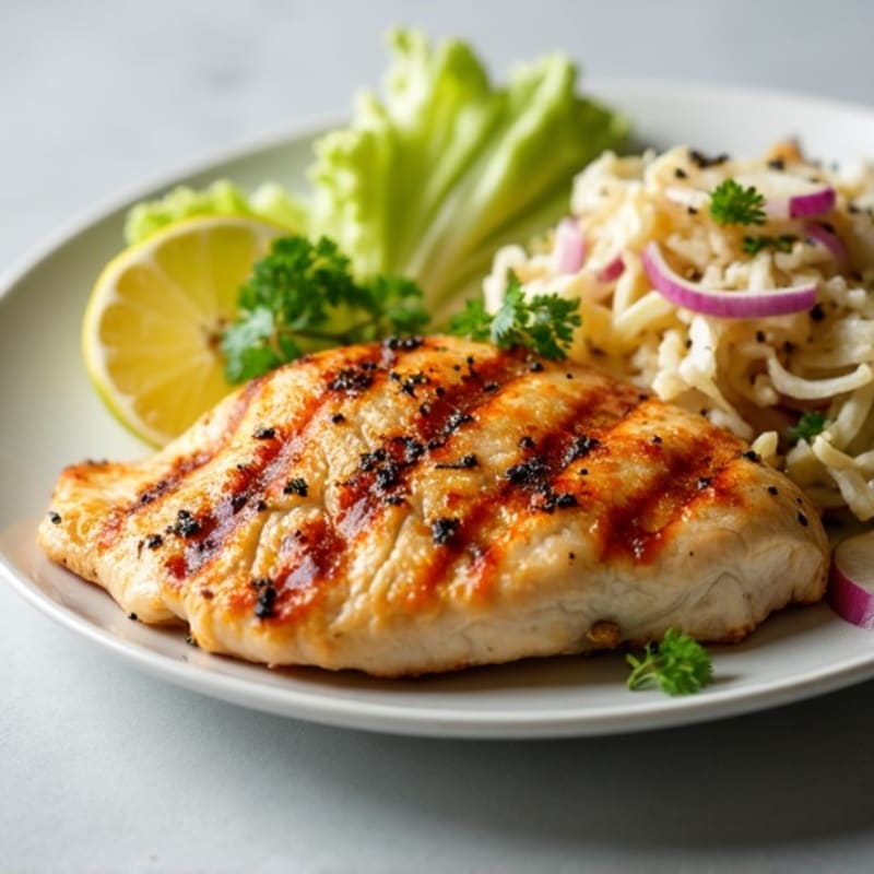 Grilled Chicken Breast with Crunchy Cabbage Apple Slaw