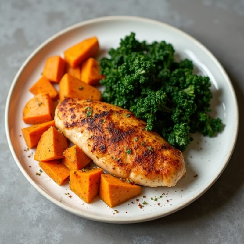 Pumpkin Spice Chicken with Roasted Sweet Potatoes and Kale