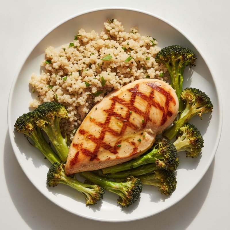 Grilled Chicken Breast with Quinoa and Roasted Broccoli