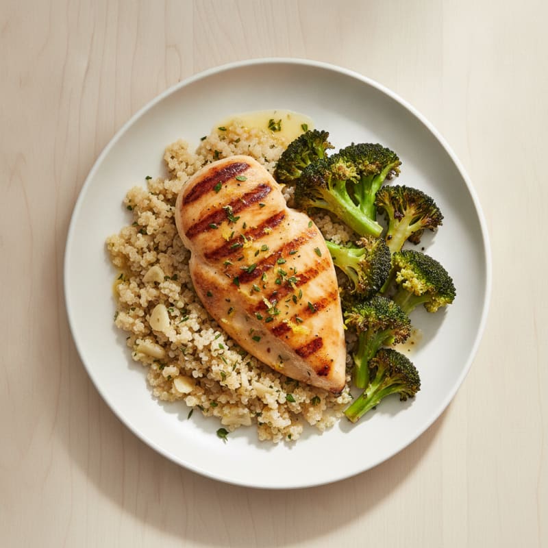 Grilled Chicken Breast with Quinoa and Roasted Broccoli