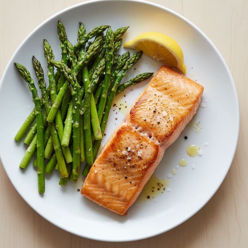 Golden Pan-Seared Salmon with Roasted Asparagus