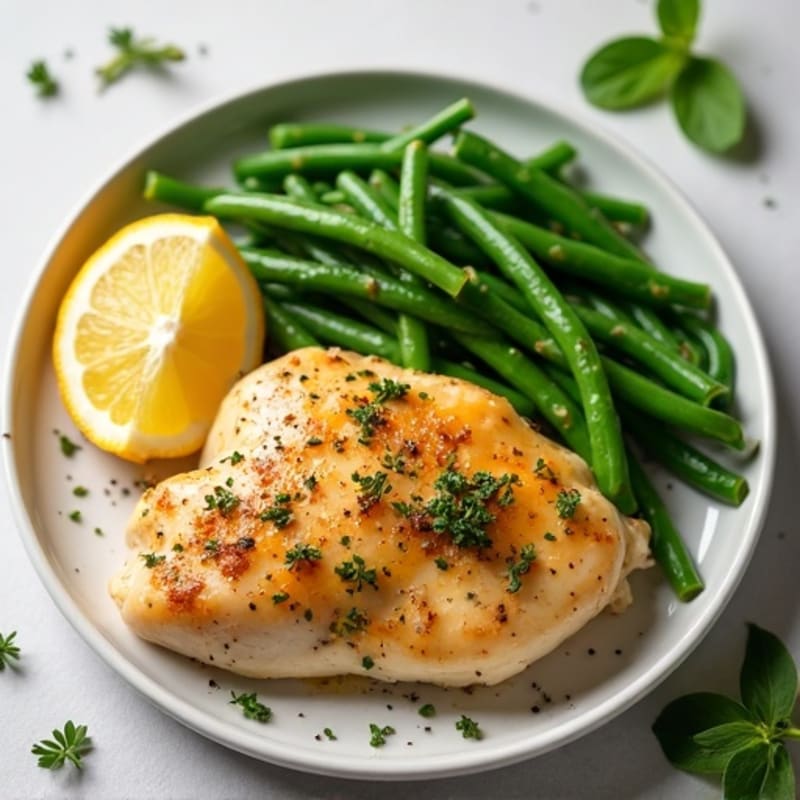 Lemon Herb Roasted Chicken with Crispy Green Beans