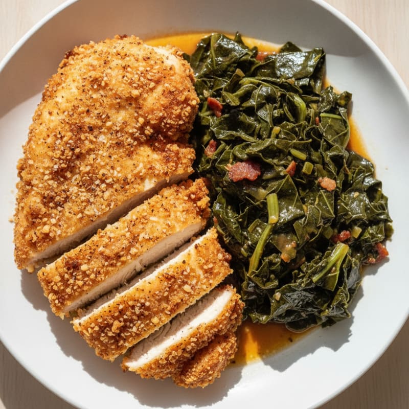Southern Fried Chicken with Braised Collard Greens