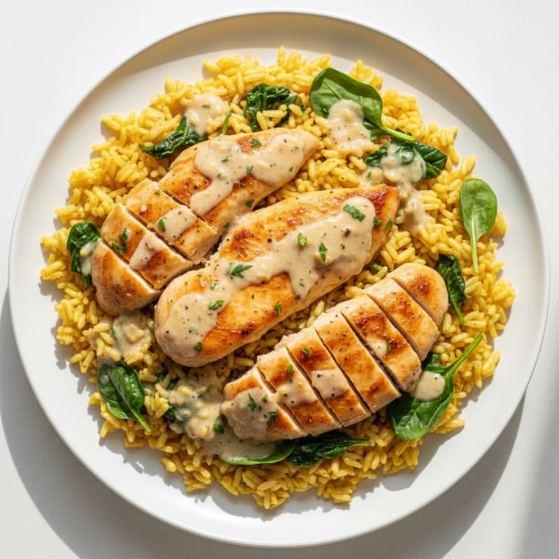 Creamy Lemon Herb Chicken with Golden Rice